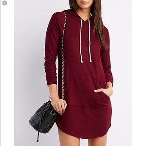 Charlotte Russe Long, BURGUNDY,  V-Neck Hoodie